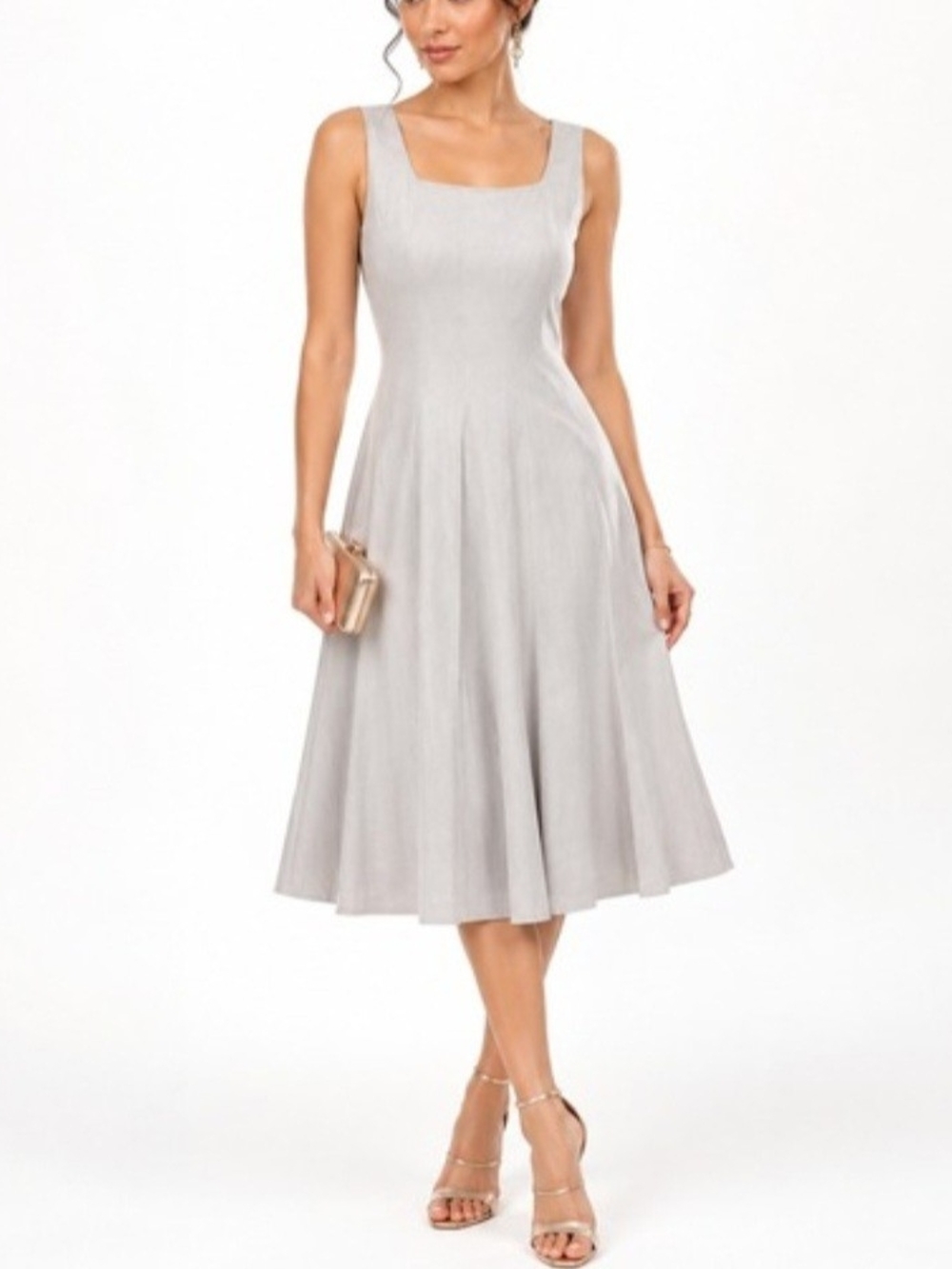 New Elie Tahari Faux Suede Fit & Flare Dress In Amber Grey Size 12